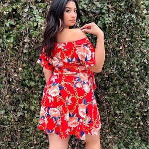 RebDolls Red Floral Skater Dress NWT size M
